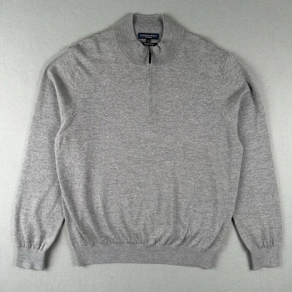 Fairway‎ & Greene 1/4 Zip Sweater Men's Large Gray Baruffa Merino Wool Pullover